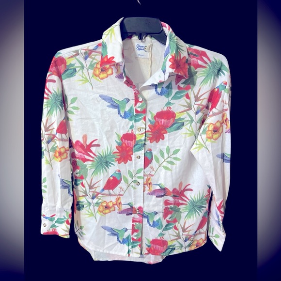Hopper Island Tops - NWT Hopper Island Linen Blend Easy-Care Relaxed Long Sleeve Shirt Humming bird